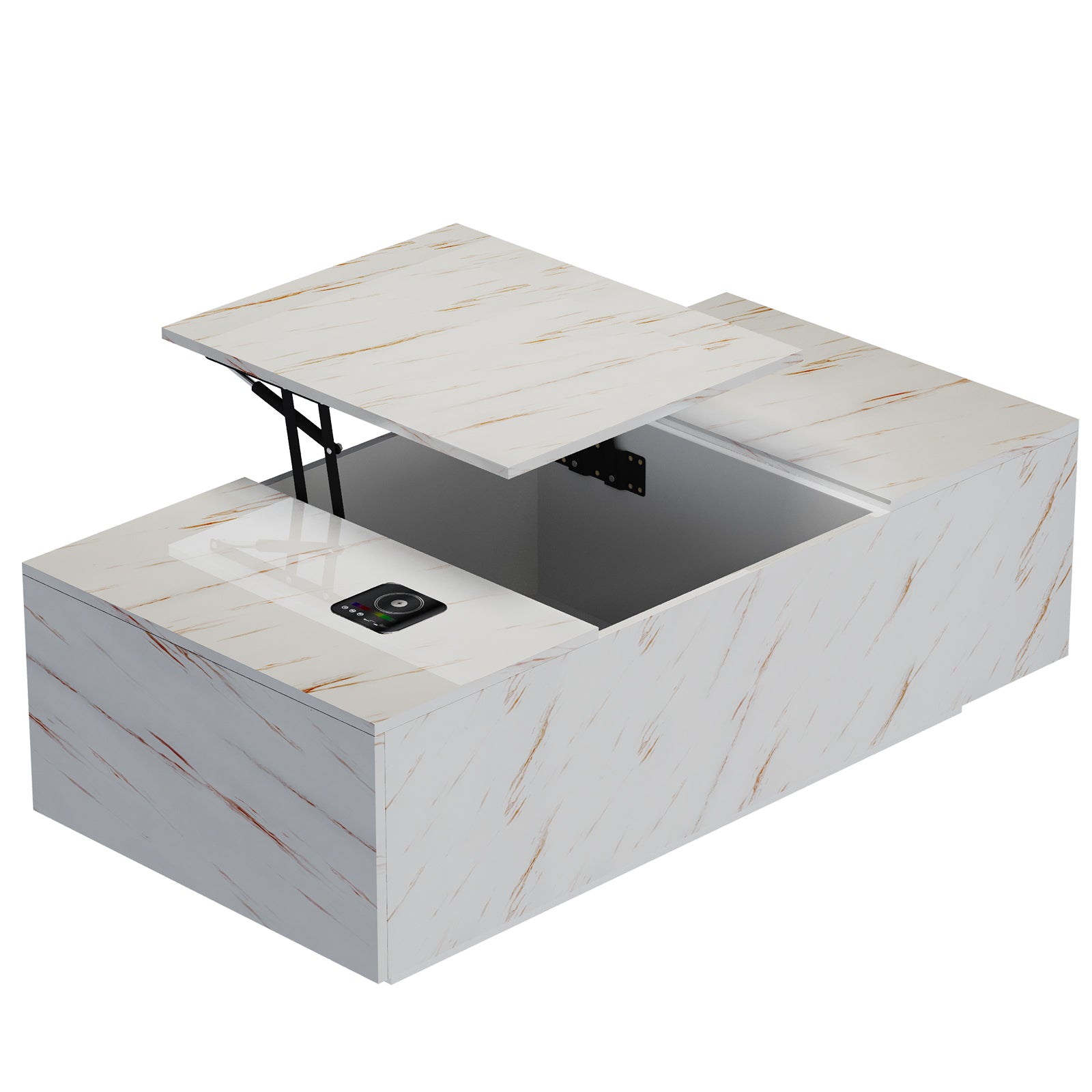 Lift Top Coffee Table with Storage, 24-Color LED Lights, Wireless Charging and Bluetooth Speaker for Living Room, White