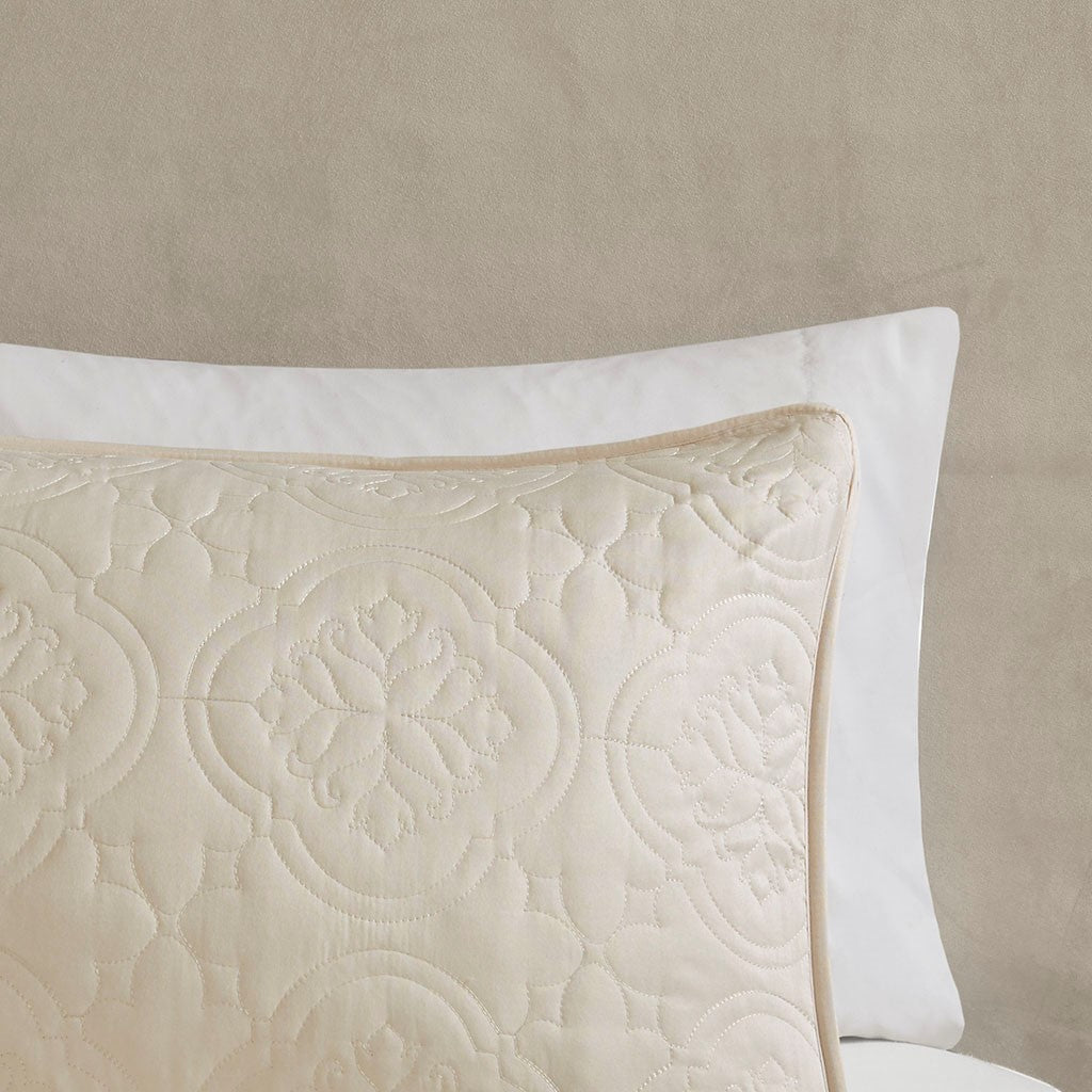 3 Piece Reversible Bedspread Set Cream Full/Queen