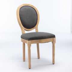 A&A Furniture,French Style Solid Wood Frame Antique Painting Linen Fabric Back Dining Chair,Set of 2,Dark Gray,SW1845DG