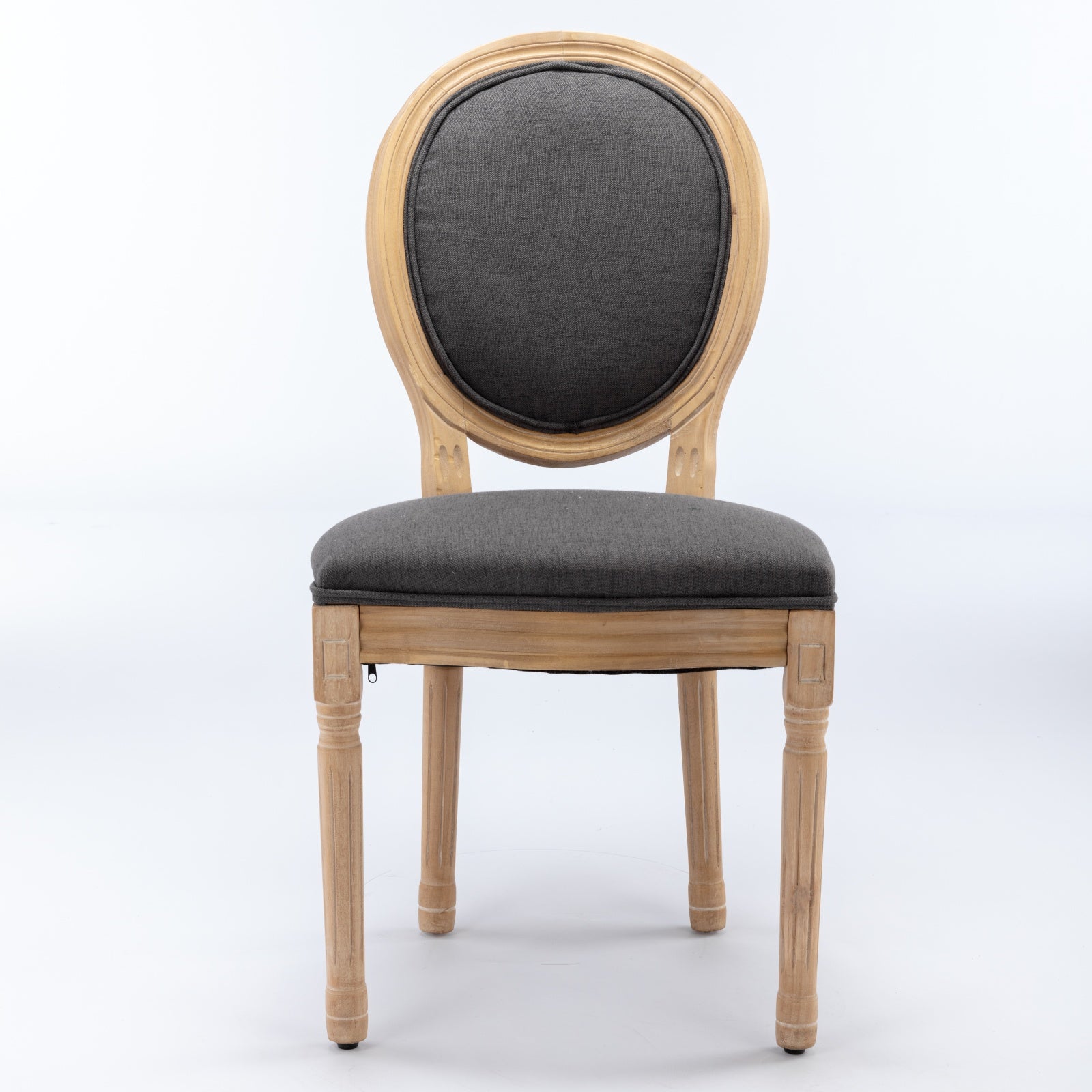 A&A Furniture,French Style Solid Wood Frame Antique Painting Linen Fabric Back Dining Chair,Set of 2,Dark Gray,SW1845DG
