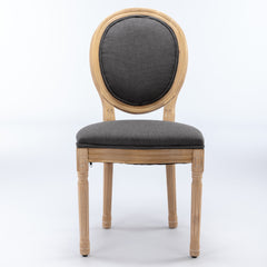 A&A Furniture,French Style Solid Wood Frame Antique Painting Linen Fabric Back Dining Chair,Set of 2,Dark Gray,SW1845DG