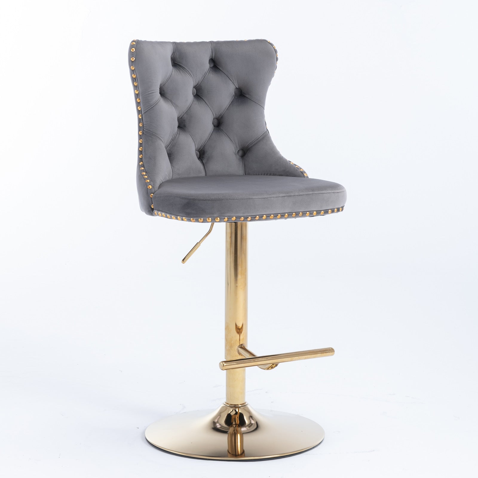 A&amp;A Furniture,Golden Swivel Velvet Barstools Adjusatble Seat Height from 25-33 Inch, Modern Upholstered Bar Stools with Backs Comfortable Tufted for Home Pub and Kitchen Island（Gray,Set of 2）