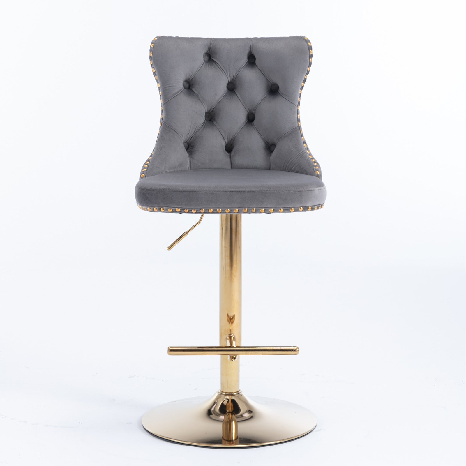 A&amp;A Furniture,Golden Swivel Velvet Barstools Adjusatble Seat Height from 25-33 Inch, Modern Upholstered Bar Stools with Backs Comfortable Tufted for Home Pub and Kitchen Island（Gray,Set of 2）