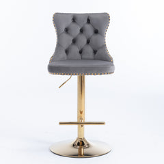 A&amp;A Furniture,Golden Swivel Velvet Barstools Adjusatble Seat Height from 25-33 Inch, Modern Upholstered Bar Stools with Backs Comfortable Tufted for Home Pub and Kitchen Island（Gray,Set of 2）