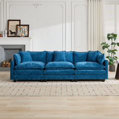 Cloud Sofa 3 Seats (Ottoman is not included), Modern Sectional Couch, for Living Room Bedroom and Apartment, Comfy Double Layer Upholstered Seat Cushion, Breathable Chenille Fabric,Blue,SW5013BL