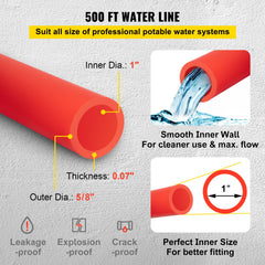 PEX Pipe, 1 Inch x 500 FT PEX Tubing, Non Oxygen Barrier Red PEX-B Pipe, Flexible PEX Water Line for RV Sewer Hose, Plumbing, Radiant Heating