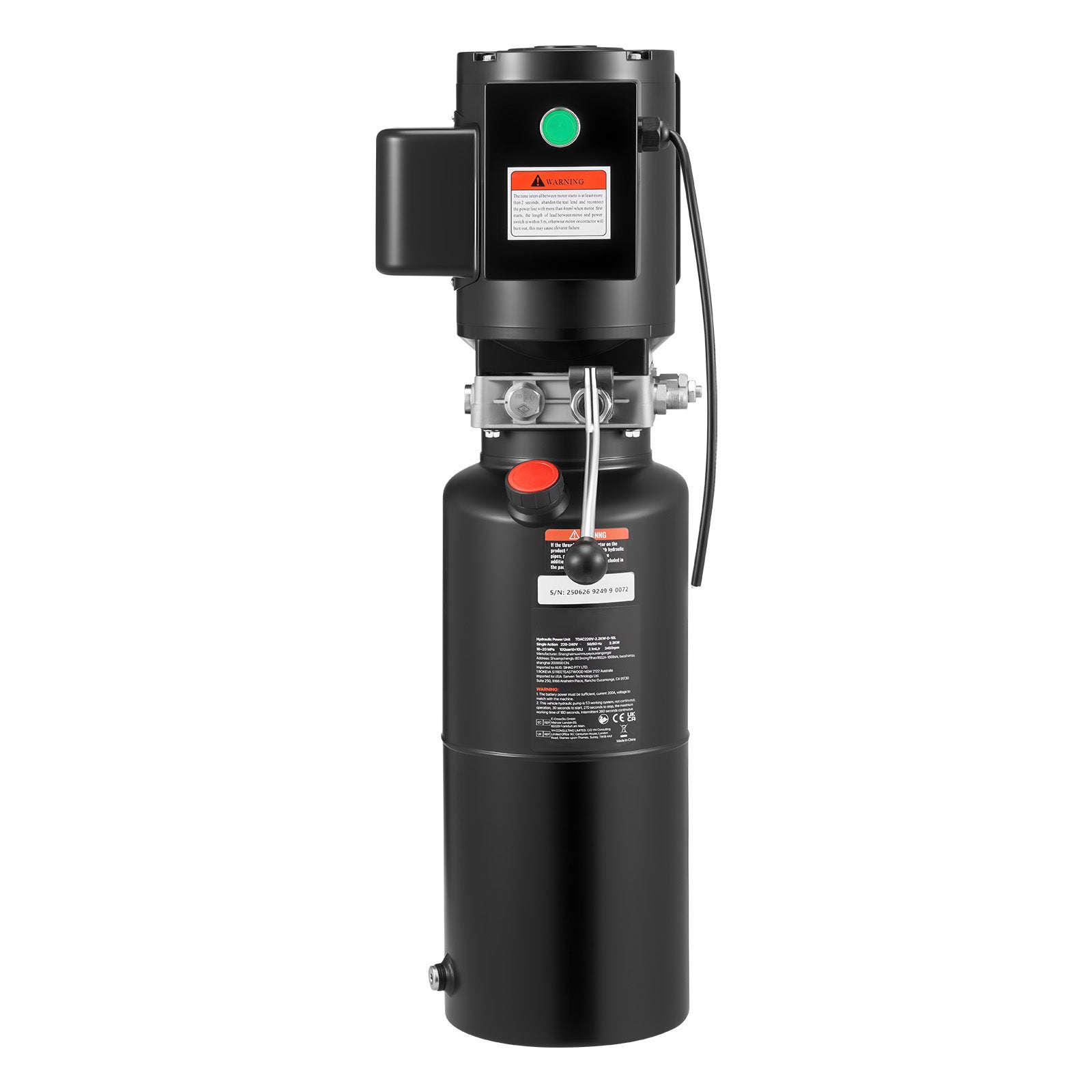 Hydraulic Pump Power Unit, AC 220V, 10 Quart Single Acting Hydraulic Unit, 6.3 L/min Oil Flow, Max Discharge Pressure 22 MPa for Dump Truck, Auto Repair Garage, Car Lifting Platforms, Black