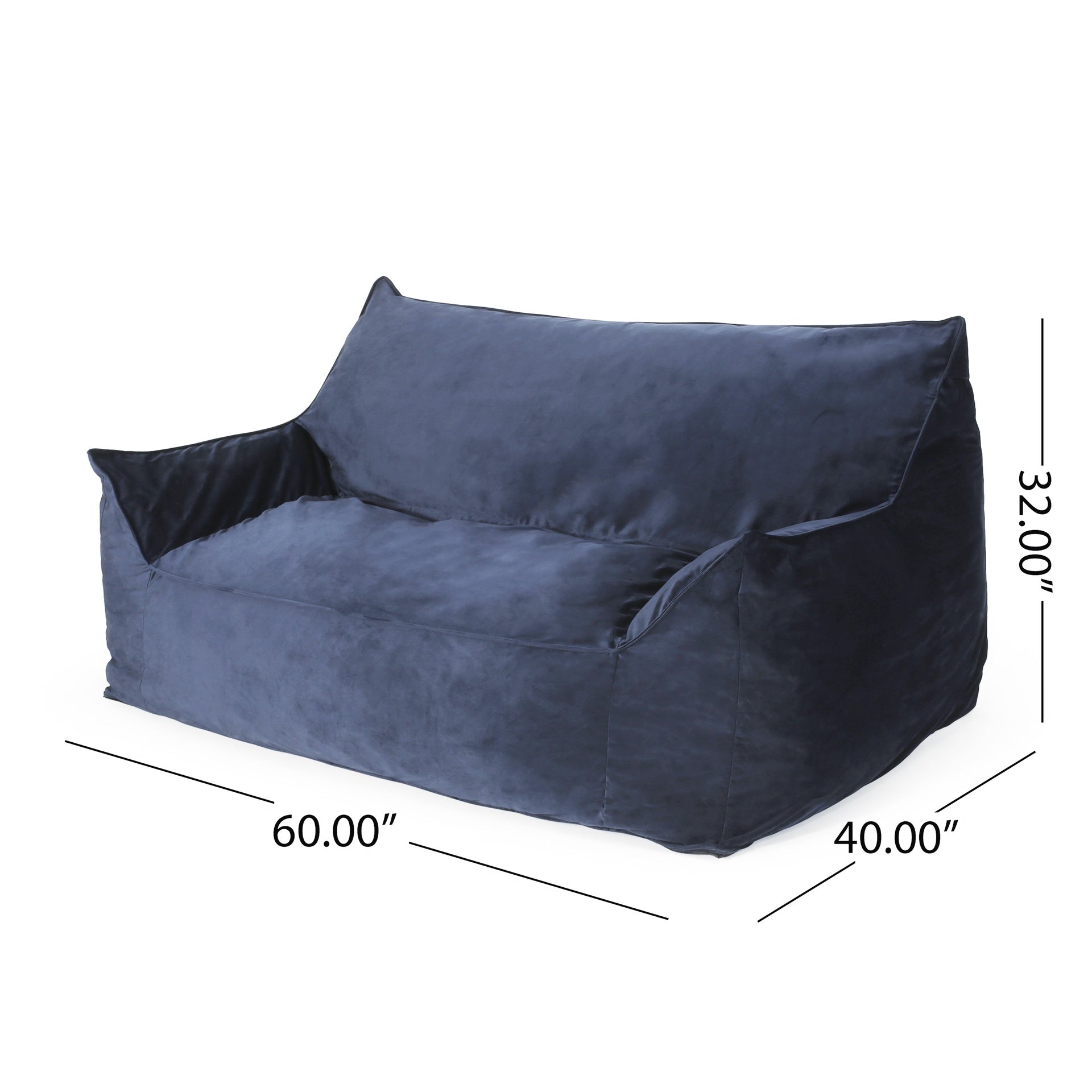 Fila Velveteen 2-Seater Oversized Bean Bag Chair with Armrests, Dark blue