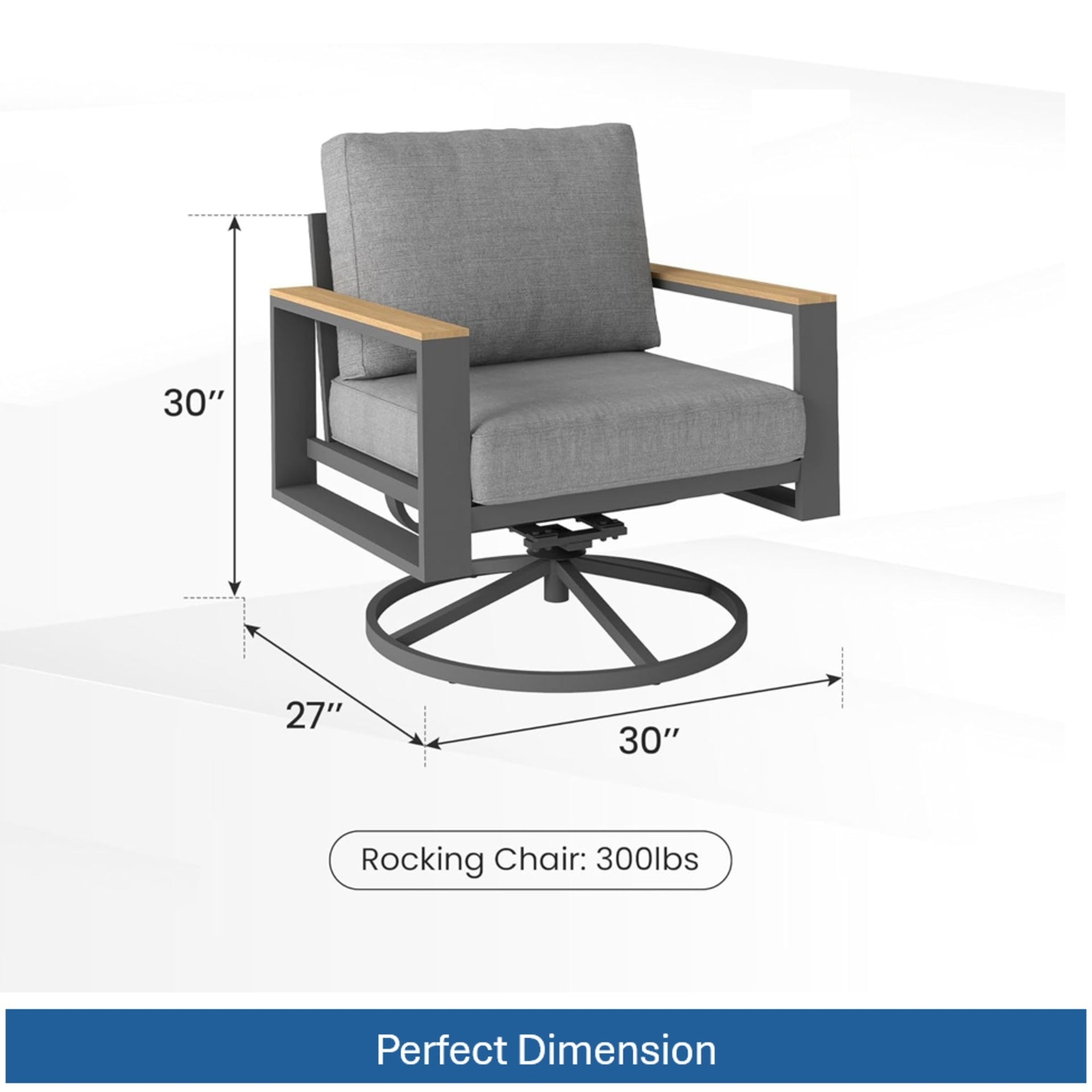 All-Weather 30" Aluminum Swivel Patio Dining Chairs with Gray Cushions