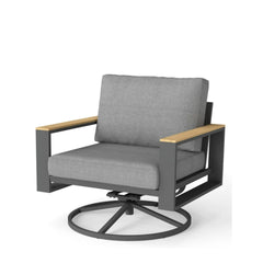 All-Weather 30" Aluminum Swivel Patio Dining Chairs with Gray Cushions