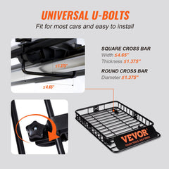 Roof Rack Cargo Basket 200 LBS Capacity 46"x36"x4.5" for SUV Truck Cars