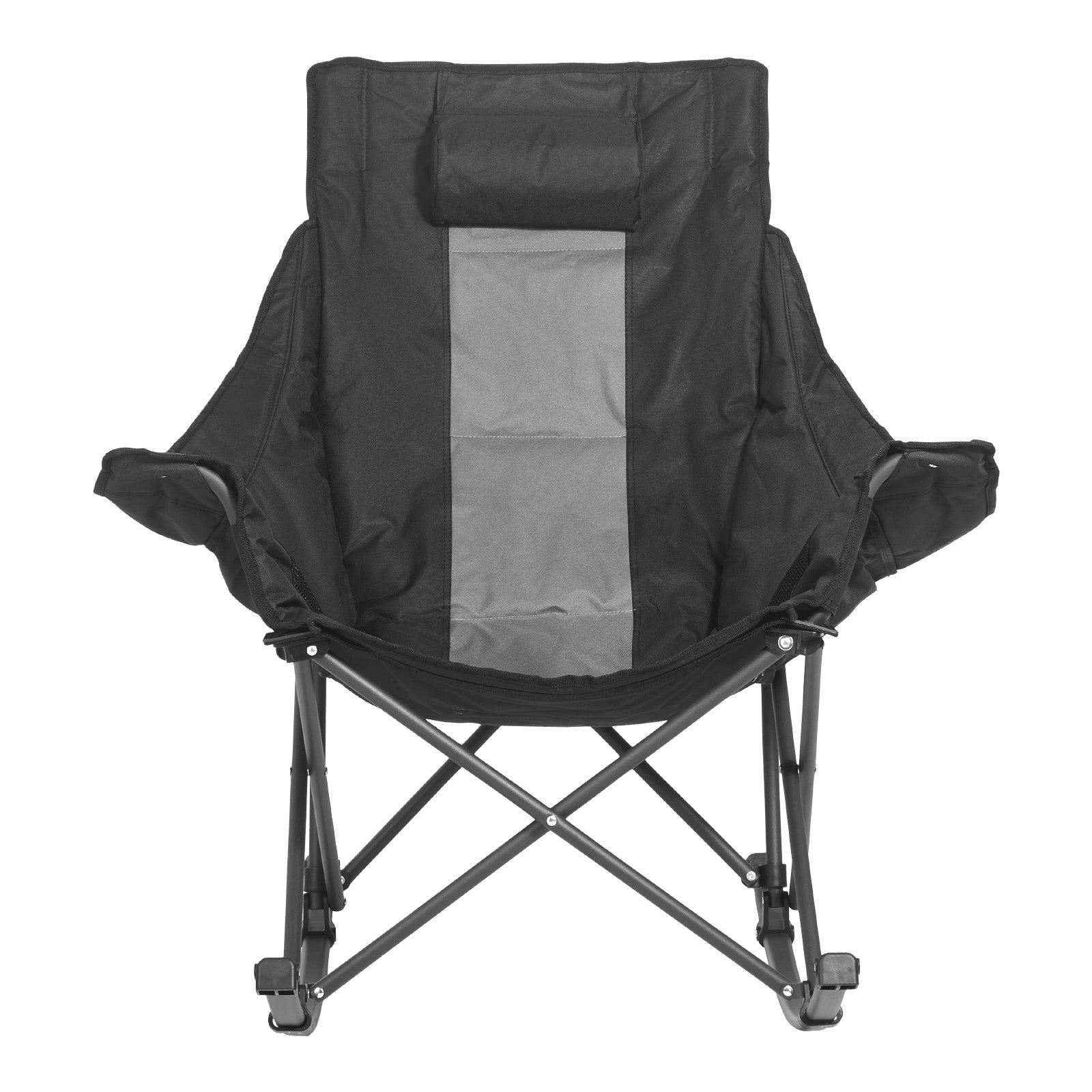 Rocking Camping Chair, Portable Folding Rocker, Heavy-Duty Lawn Chair Recliner with Cupholder & Pocket, Supports 225lbs, Fully Padded Camp Chairs for Outdoor Patio Backyard Porch Garden