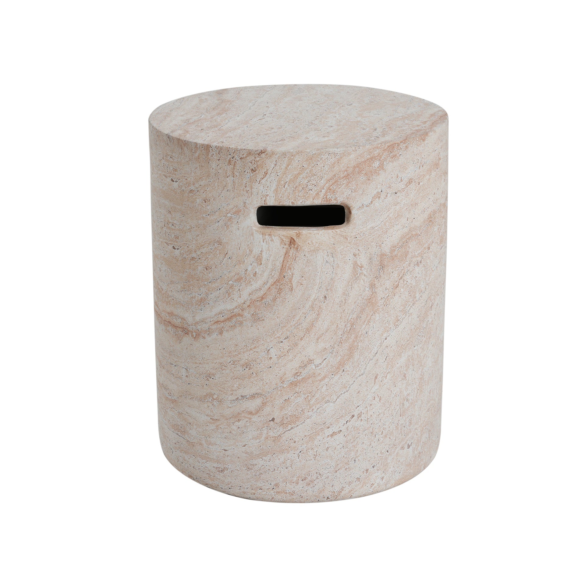 Outdoor/Indoor Lightweight Concrete Side Table With Side Handles,Travertine Finish
