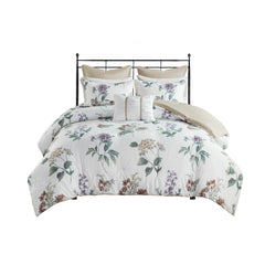 7 Piece Printed Seersucker Comforter Set with Throw Blanket Taupe/Blush King/Cal King