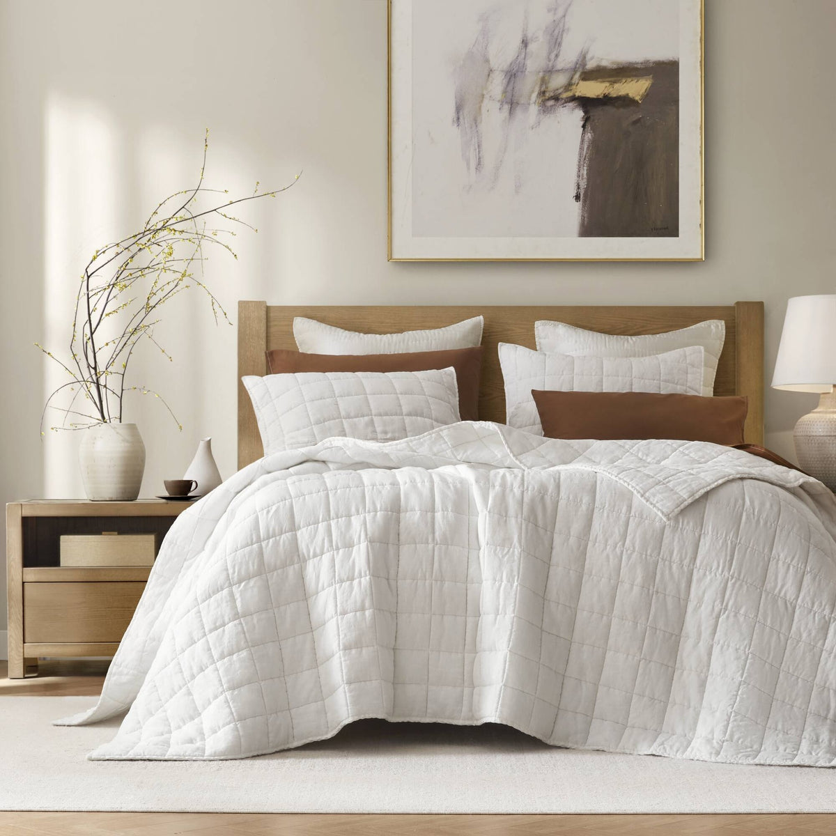 3-Piece King/Cal King Linen Garment Washed Quilt Set,White