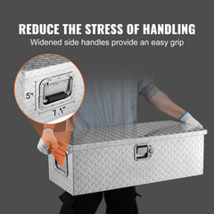 Heavy Duty Aluminum Truck Bed Tool Box, Diamond Plate Tool Box with Side Handle and Lock Keys, Storage Tool Box Chest Box Organizer for Pickup, Truck Bed, RV, Trailer, 30"x13"x9.6", Silver