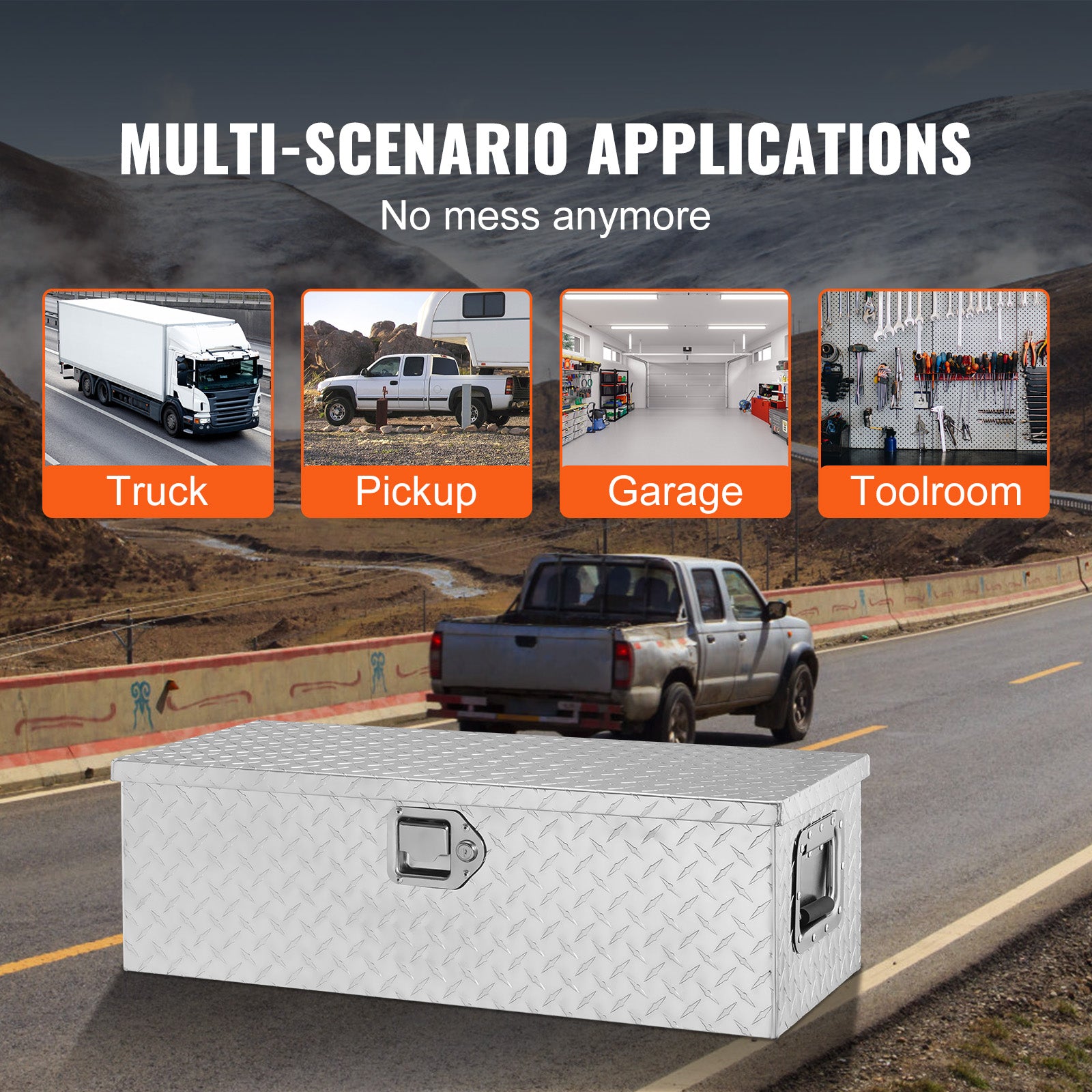 Heavy Duty Aluminum Truck Bed Tool Box, Diamond Plate Tool Box with Side Handle and Lock Keys, Storage Tool Box Chest Box Organizer for Pickup, Truck Bed, RV, Trailer, 30"x13"x9.6", Silver