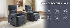 Heat Massage Manual Recliner Chair with Rocker and Swivel in Fabric for Living Room, Blue