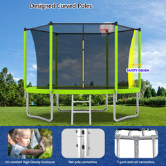 10FT Trampoline for Kids, Basketball Hoop and Ladder, Outdoor Kids Trampoline with Safety Enclosure,Fast Assembly for Backyard Fun,ASTM Approved