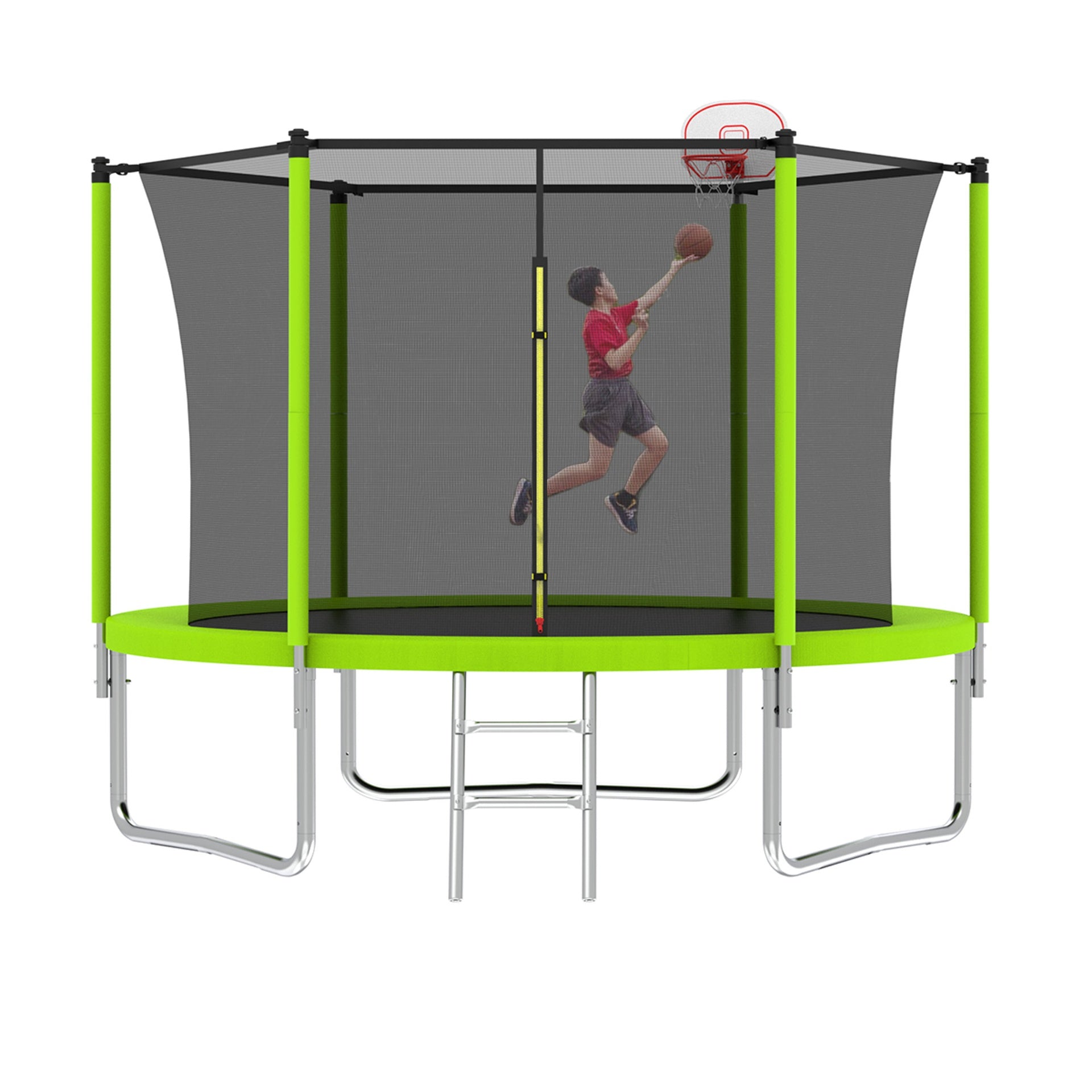 10FT Trampoline for Kids, Basketball Hoop and Ladder, Outdoor Kids Trampoline with Safety Enclosure,Fast Assembly for Backyard Fun,ASTM Approved