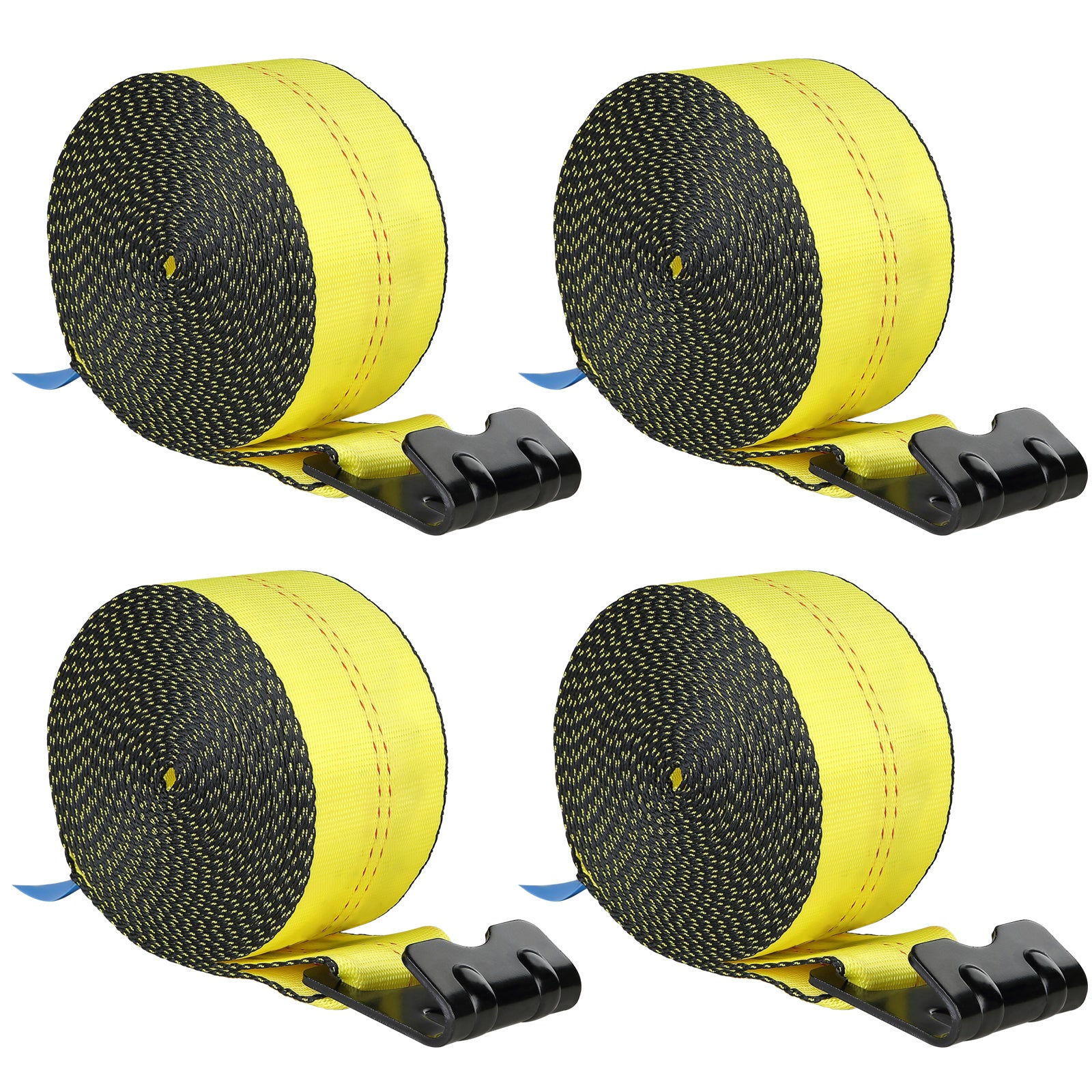 Winch Straps, 4" x 30', 6000 lbs Load Capacity, 18000 lbs Break Strength, Truck Straps with Flat Hook, Flatbed Tie Downs Cargo Control for Trailers, Farms, Rescues, Tree Saver, Yellow (4 Pack)
