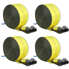 Winch Straps, 4" x 30', 6000 lbs Load Capacity, 18000 lbs Break Strength, Truck Straps with Flat Hook, Flatbed Tie Downs Cargo Control for Trailers, Farms, Rescues, Tree Saver, Yellow (4 Pack)