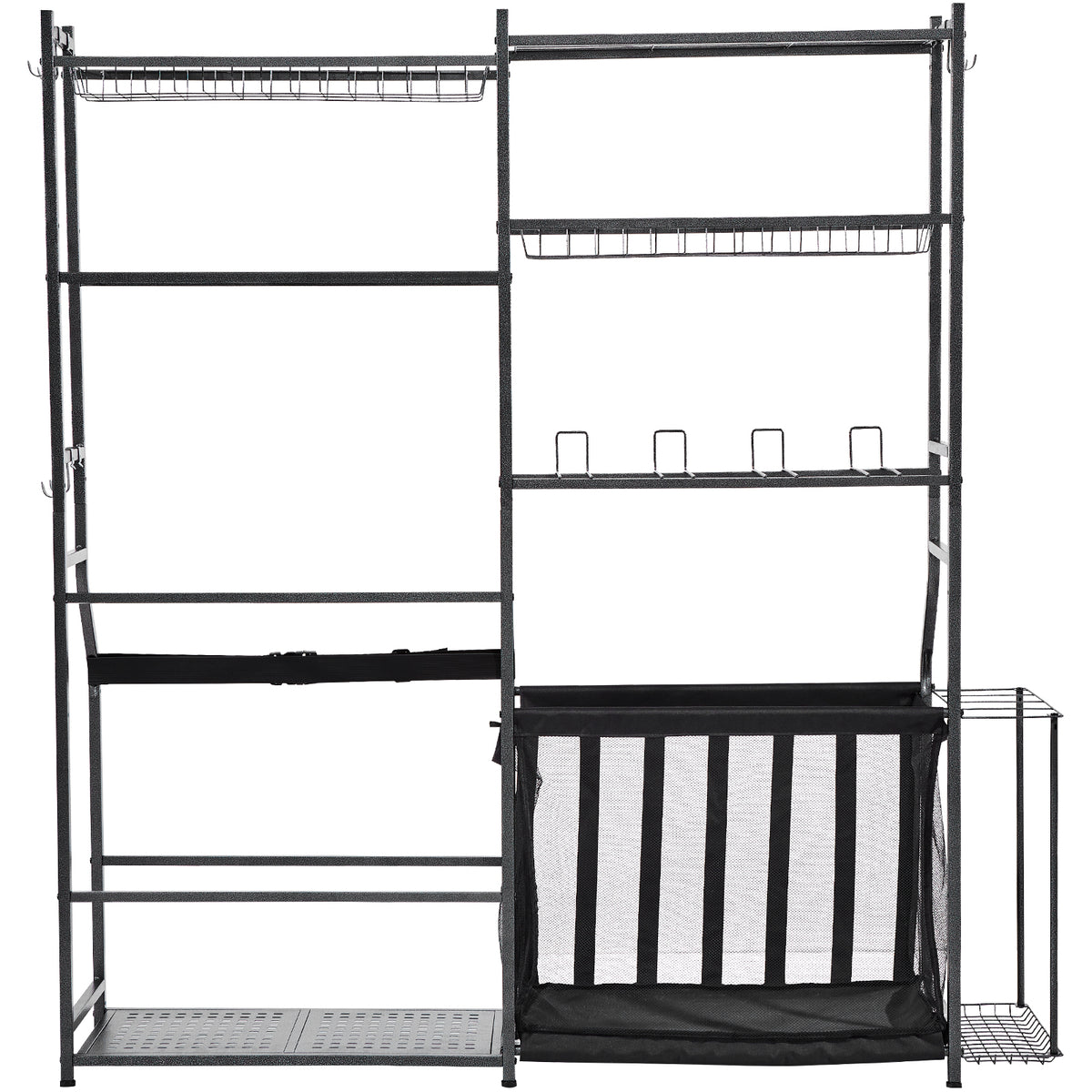 Golf Storage Garage Organizer, 2 Golf Bag Storage Stand Holder and Other Sports Equipment Storage Rack, Outdoor Steel Ball Cart, Sports Gear and Toys Storage Shelves with Baskets & Hooks, Black