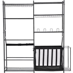 Golf Storage Garage Organizer, 2 Golf Bag Storage Stand Holder and Other Sports Equipment Storage Rack, Outdoor Steel Ball Cart, Sports Gear and Toys Storage Shelves with Baskets & Hooks, Black
