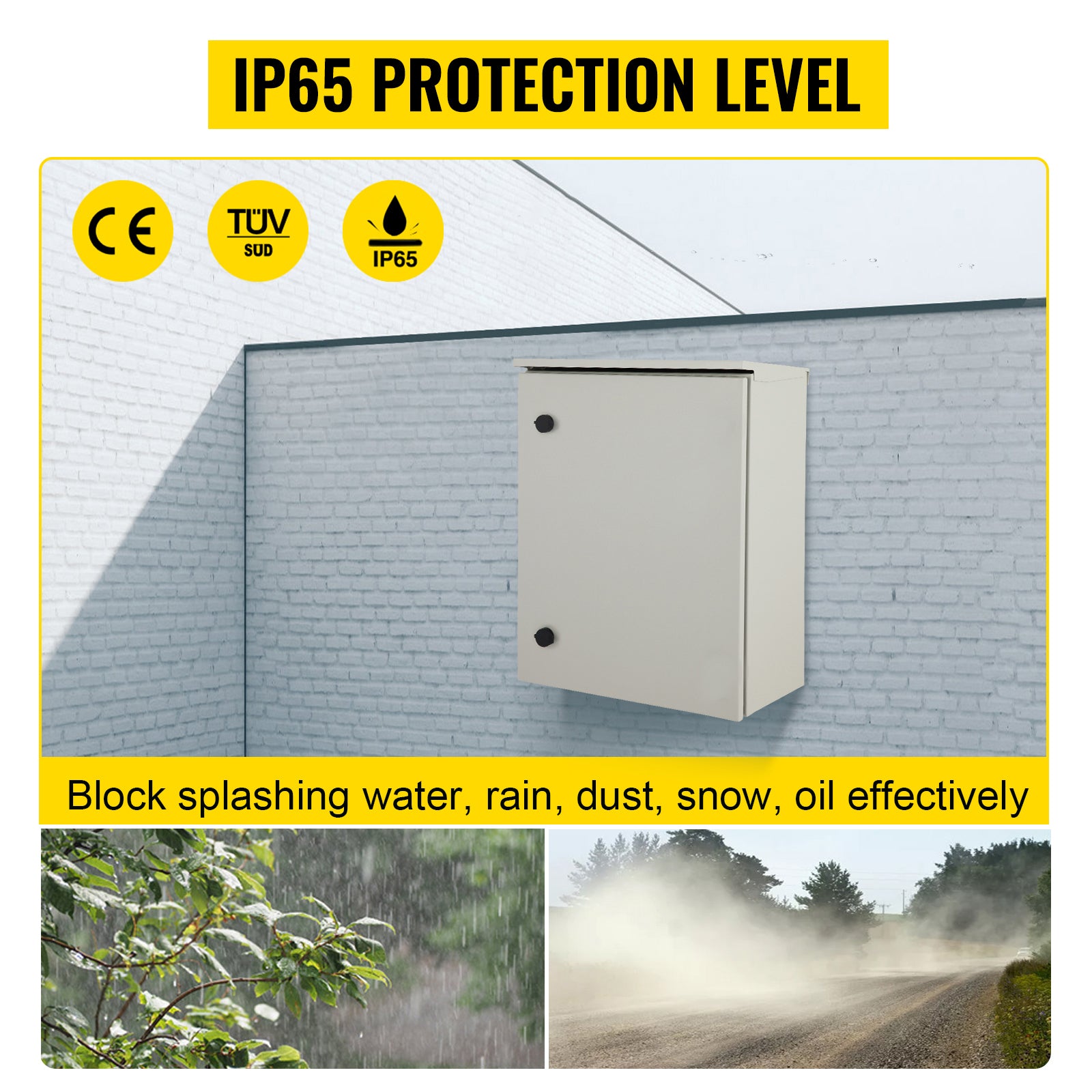 Electrical Enclosure, 24x24x8in, Tested to UL Standards NEMA 4 Outdoor Enclosure, IP65 Waterproof & Dustproof Cold-Rolled Carbon Steel Hinged Junction Box for Outdoor Indoor Use, with Rain Hood