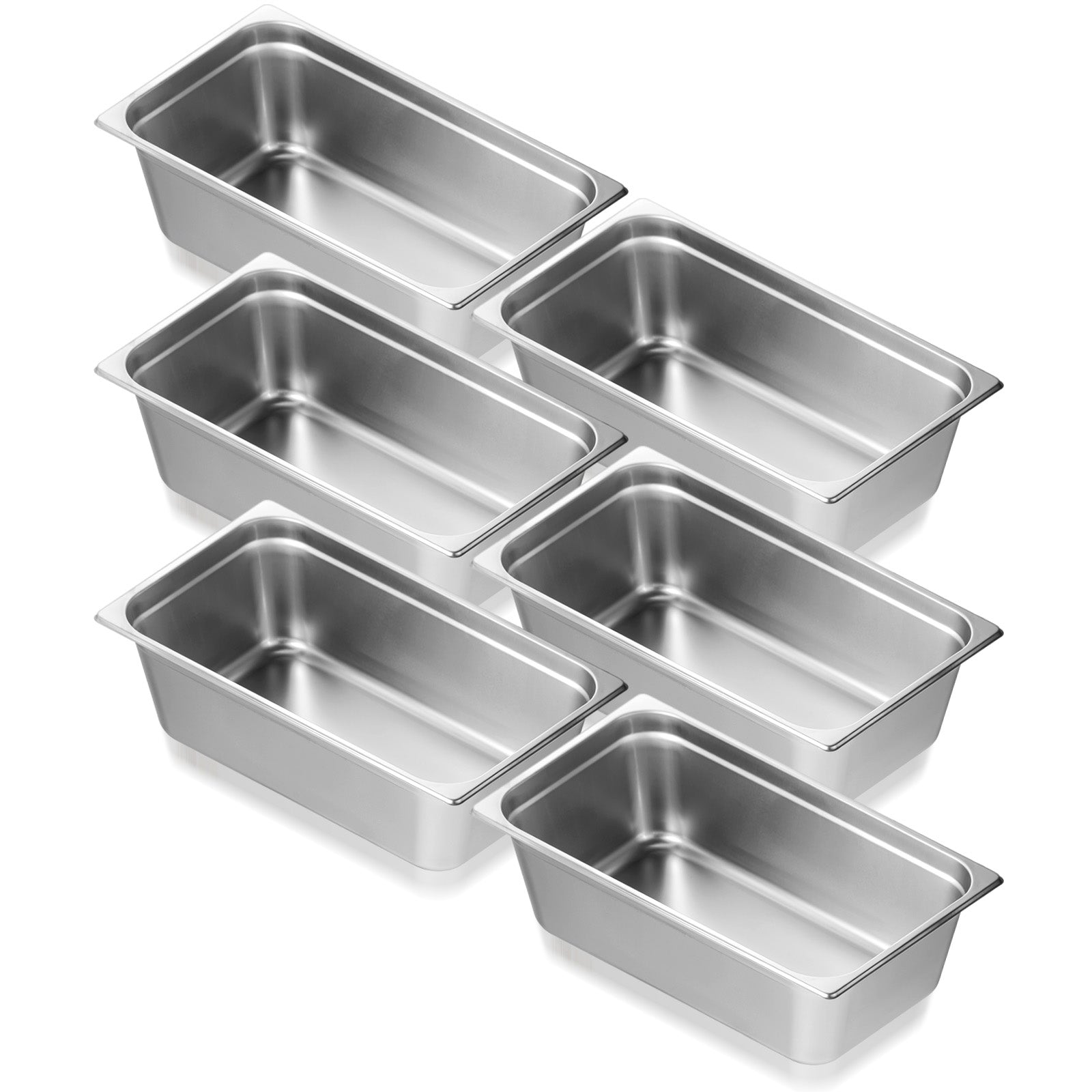 6 Pack Hotel Pans, Full Size Anti-Jam Steam Pan, 0.8mm Thick Stainless Steel Restaurant Steam Table Pan, 6-Inch Deep Commercial Table Pan, Catering Storage Food Pan, for Industrial & Scientific