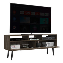 Tv Stand for TV´s up 52", Three Open Shelves, Two Flexible Drawers, Dark Walnut