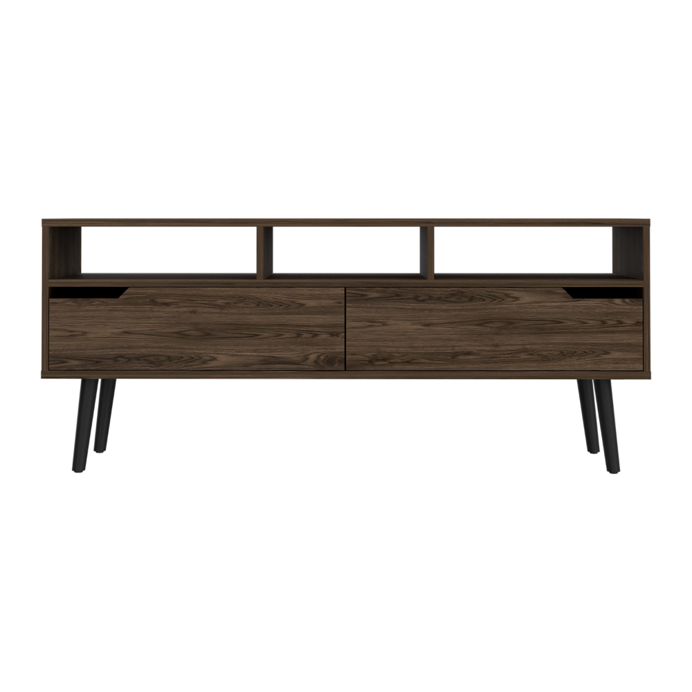 Tv Stand for TV´s up 52", Three Open Shelves, Two Flexible Drawers, Dark Walnut
