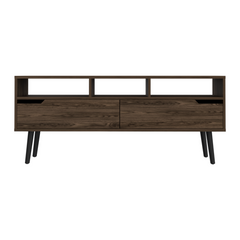 Tv Stand for TV´s up 52", Three Open Shelves, Two Flexible Drawers, Dark Walnut