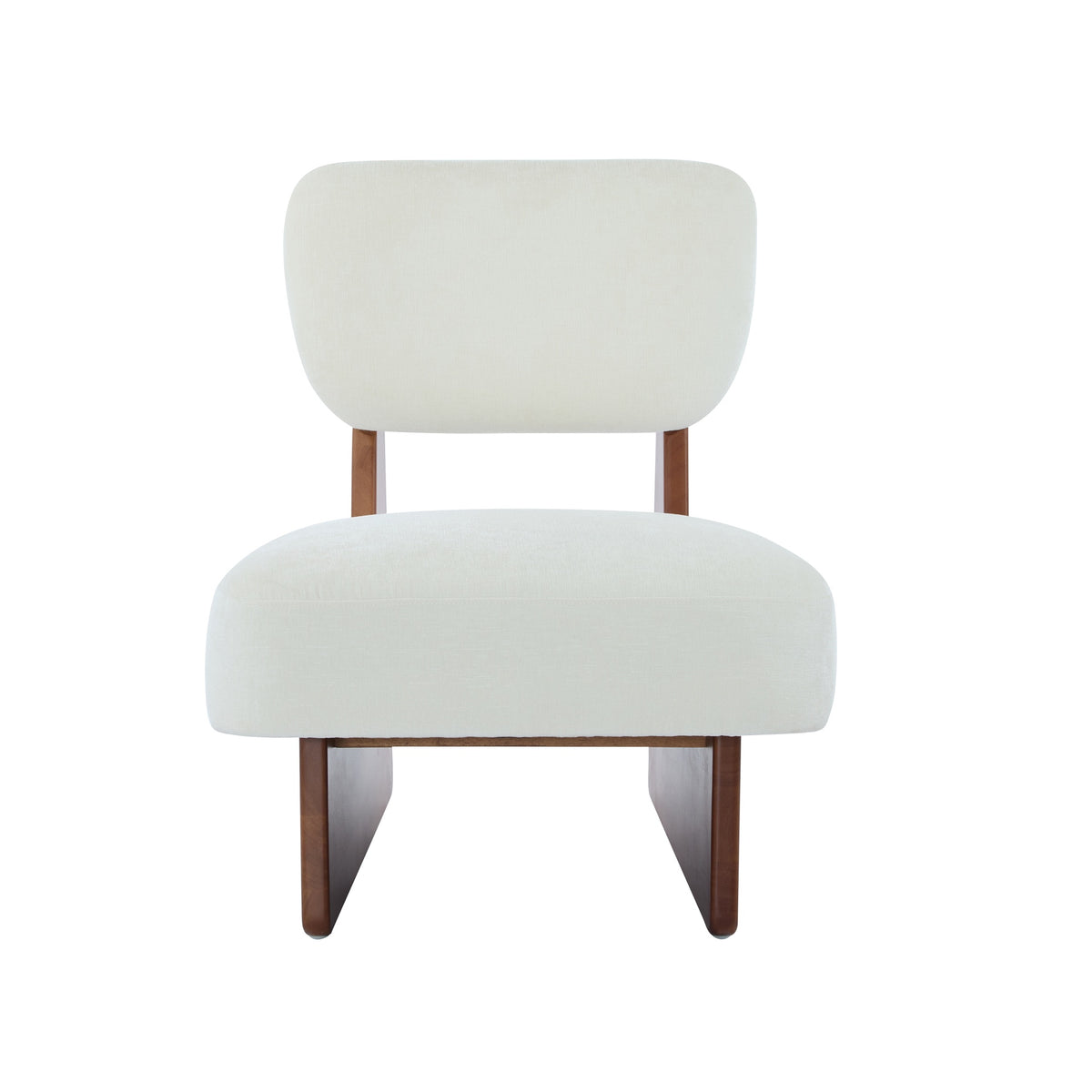 [Set of 2] Modern Beige Lounge Chair with Polyester Upholstery, Sturdy Wood Base With Walnut Finish, Minimalist and Stylish Accent Seating for Living Room, Bedroom, or Office