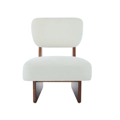 [Set of 2] Modern Beige Lounge Chair with Polyester Upholstery, Sturdy Wood Base With Walnut Finish, Minimalist and Stylish Accent Seating for Living Room, Bedroom, or Office