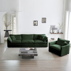 Modern Sofa Couch, 3 Piece Set Extra Deep Seat Sectional Sofa for Living Room, Oversized Sofa, 3 Seat Sofa, Loveseat and Single Sofa, Green Chenille