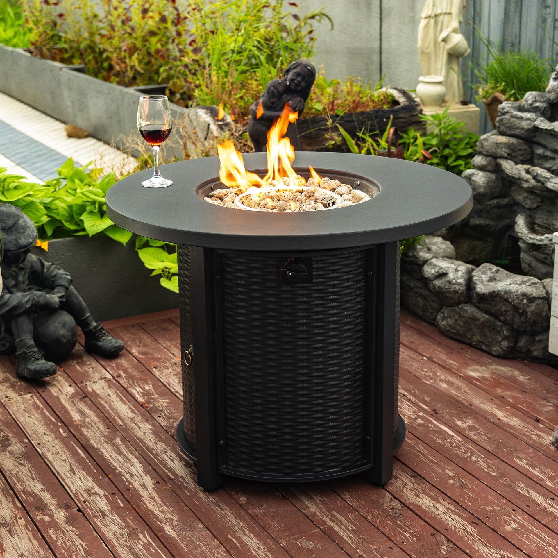 32" Propane Gas Fire Pit Table, 50000 BTU Round Steel Fire Pit for Outside Patio Deck Garden Courtyard-Black