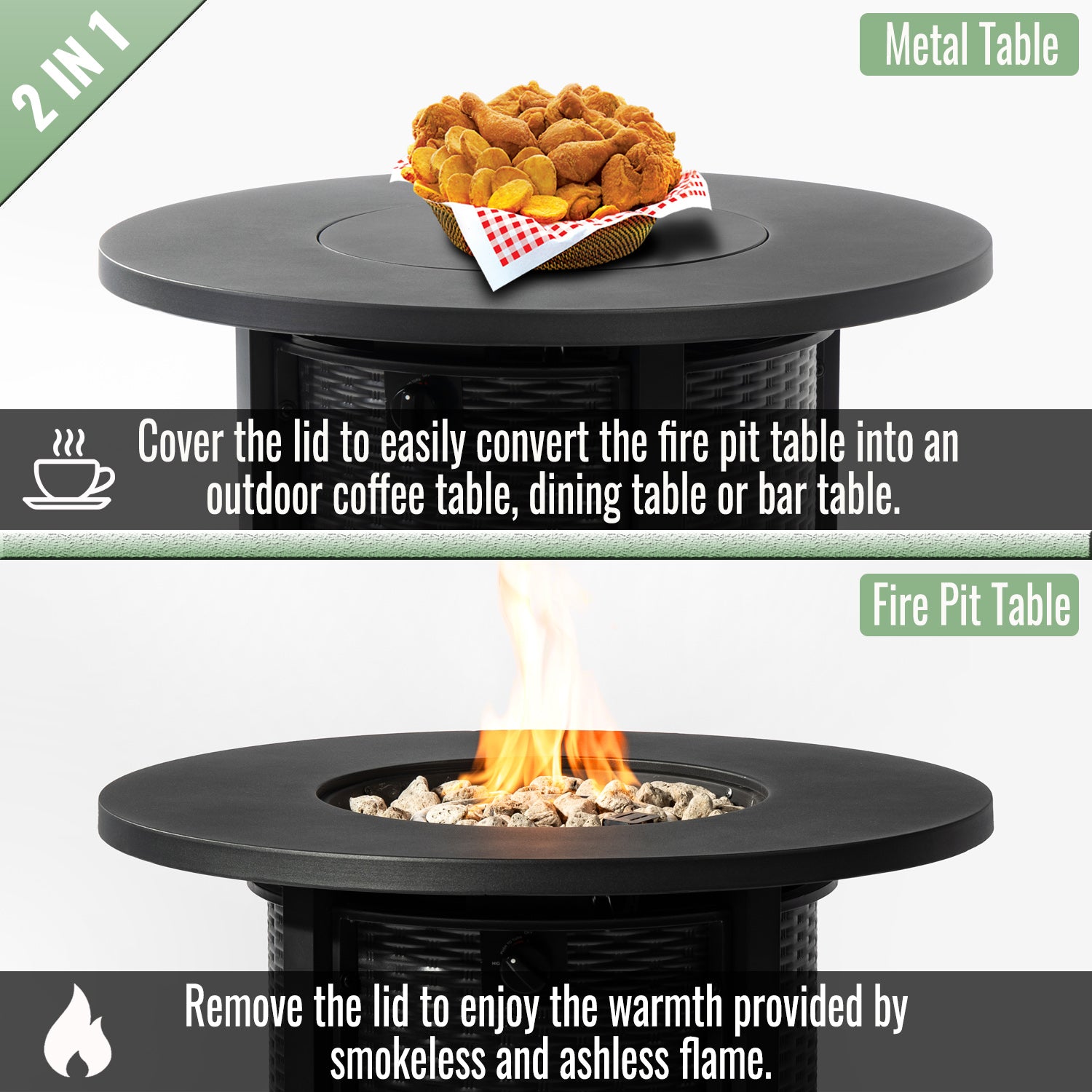 32" Propane Gas Fire Pit Table, 50000 BTU Round Steel Fire Pit for Outside Patio Deck Garden Courtyard-Black