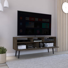 Tv Stand for TV´s up 52" Bull, Three Open Shelves, Two Flexible Drawers, Dark Walnut Finish