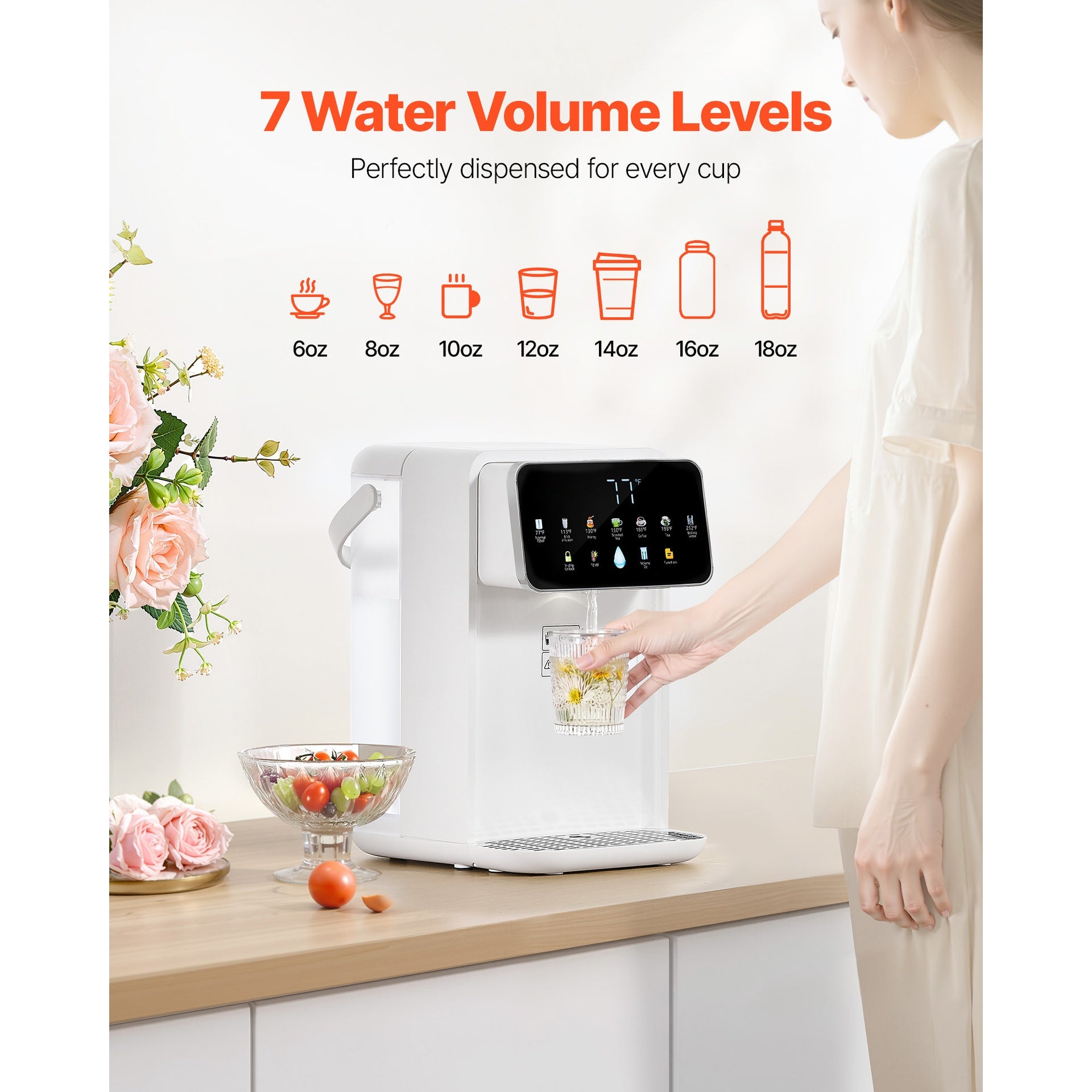 Countertop Instant Hot Water Dispenser with 7 Temps 7 Volumes 118oz Tank