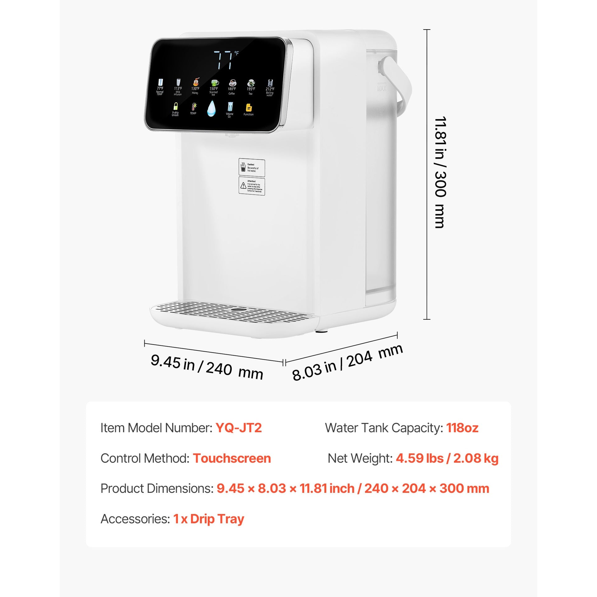 Countertop Instant Hot Water Dispenser with 7 Temps 7 Volumes 118oz Tank