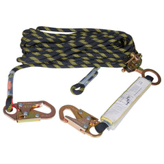 Vertical Lifeline Assembly, 0.55'' x 25' Fall Protection Rope with 30 KN Breaking Tension, Polyester Roofing Rope with Steel Snap Hooks, Rope Grab, and Shock Absorber, ANSI Compliant