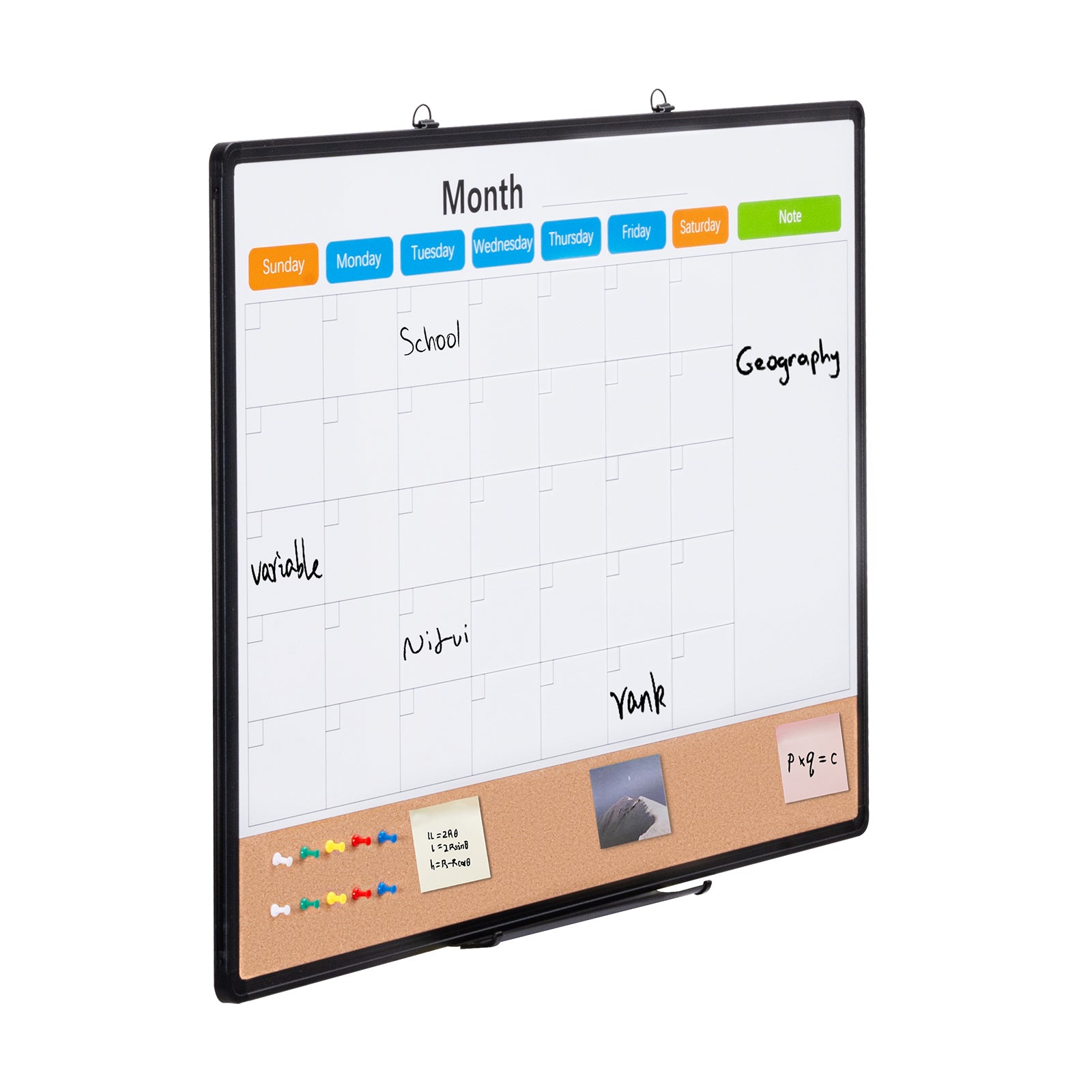 36"x 24" Monthly Calendar Whiteboard & Cork Board Combo with Aluminum Frame Bulletin Board