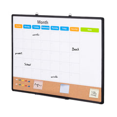 36"x 24" Monthly Calendar Whiteboard & Cork Board Combo with Aluminum Frame Bulletin Board