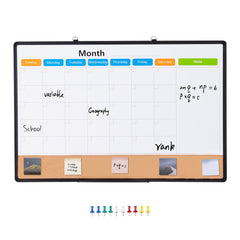 36"x 24" Monthly Calendar Whiteboard & Cork Board Combo with Aluminum Frame Bulletin Board