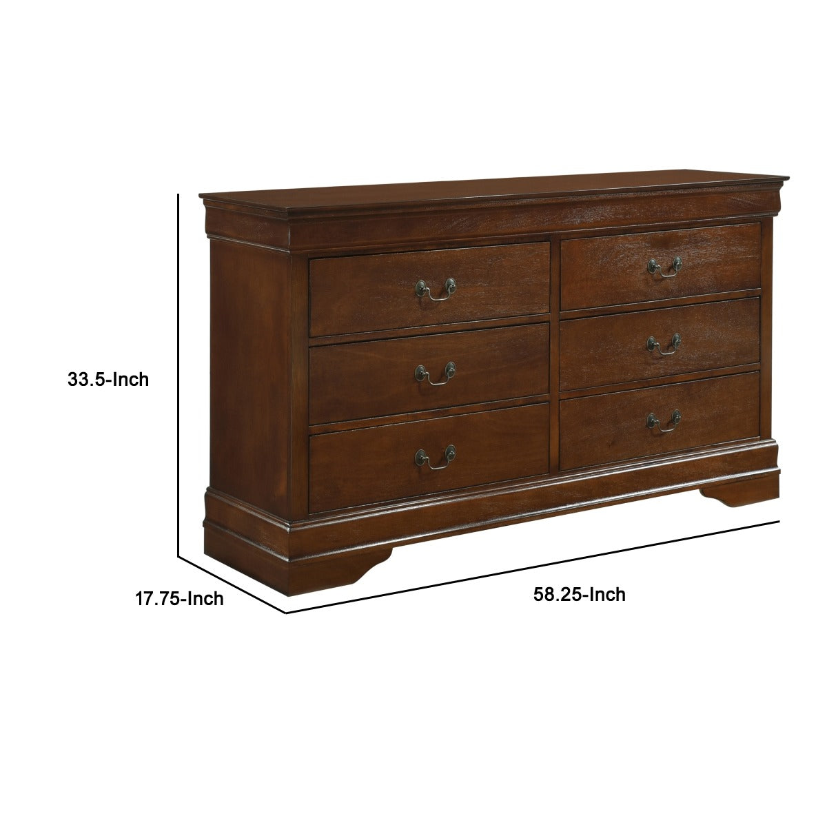 6 Drawer Wooden Dresser In Contemporary Style, Brown
