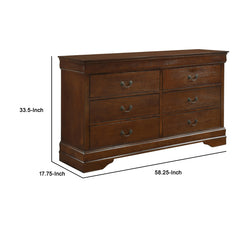 6 Drawer Wooden Dresser In Contemporary Style, Brown