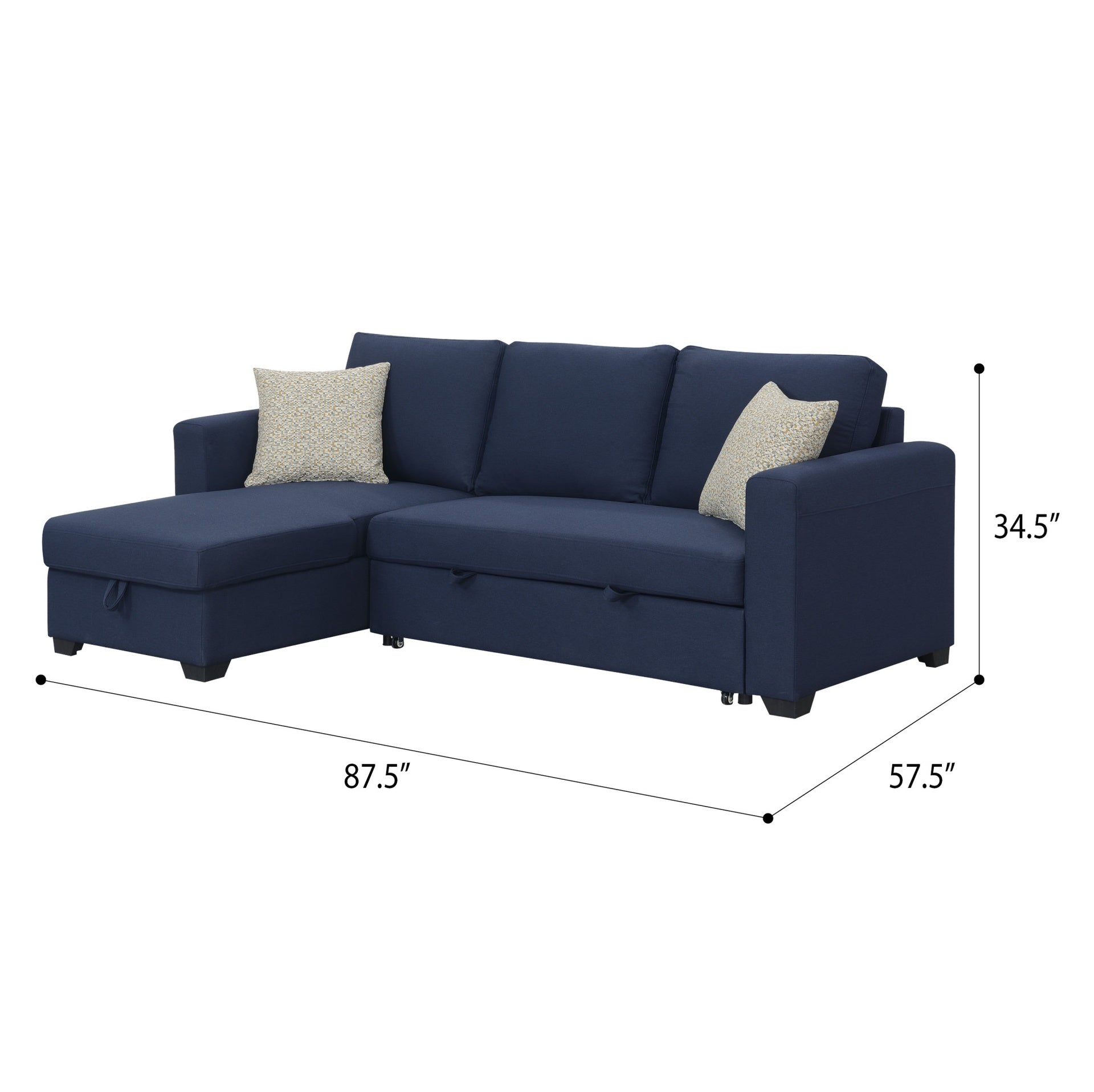Navy Reversible Section with Pop-Up Sleeper and Storage Chaise