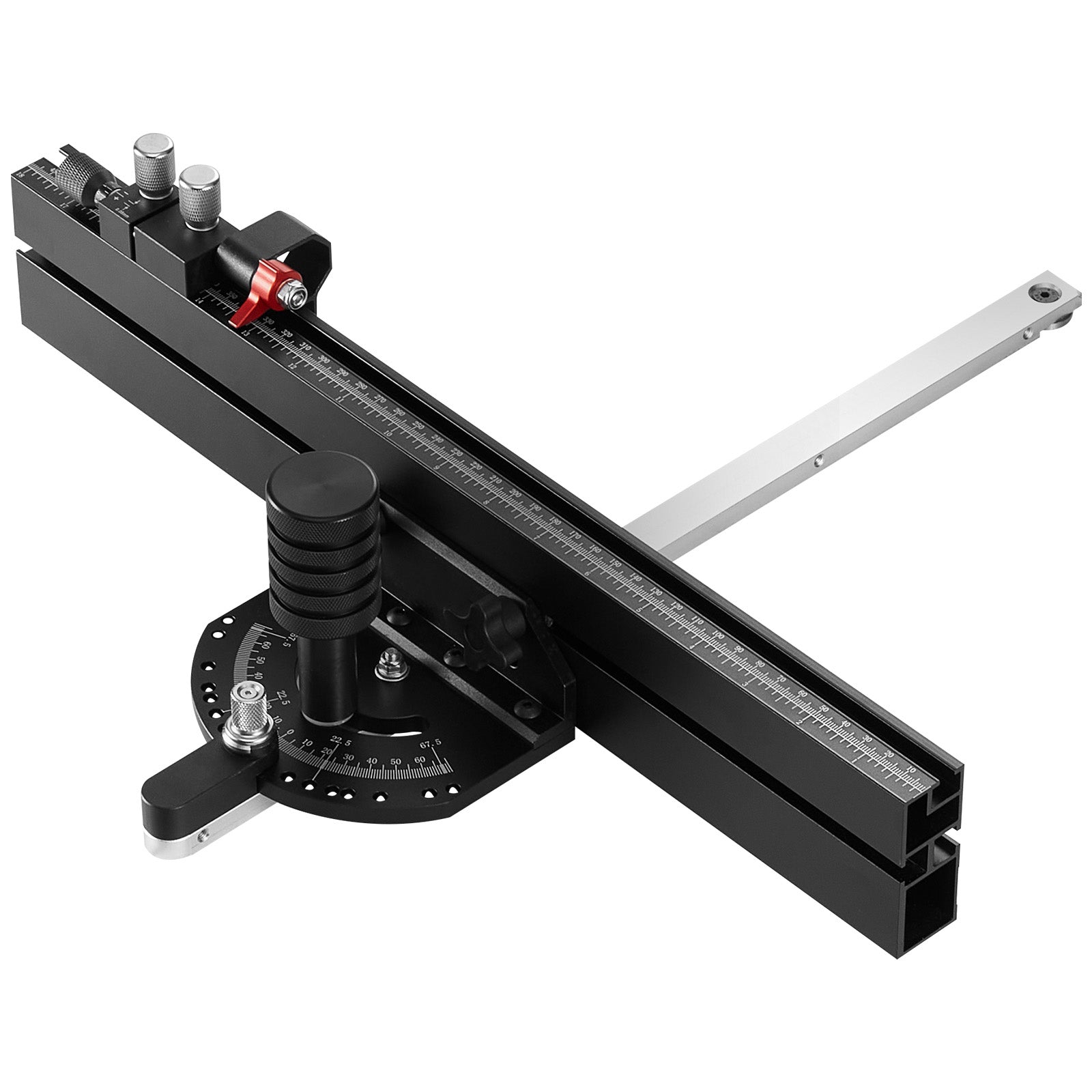 Precision Miter Gauge, Standard Slot 3/4'' x 3/8'', Aluminum Alloy Table Saw Miter Gauge with 18 in Grating 15 Angle Stops Adjustable Spring Loaded Plunger and Removable Disc, for Woodworking