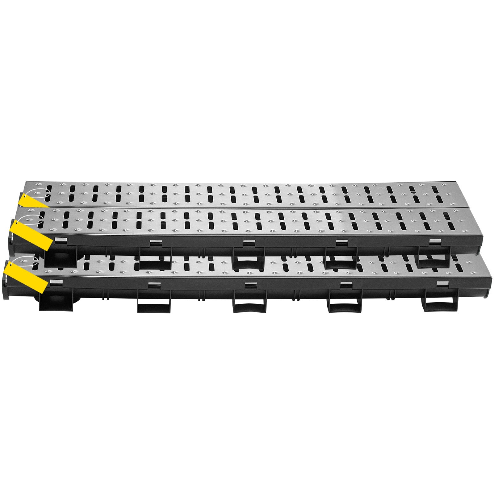 Trench Drain System, Channel Drain with Metal Grate, 5.7x3.1-Inch HDPE Drainage Trench, Black Plastic Garage Floor Drain, 5x39 Trench Drain Grate, with 5 End Caps, for Garden, Driveway-5 Pack